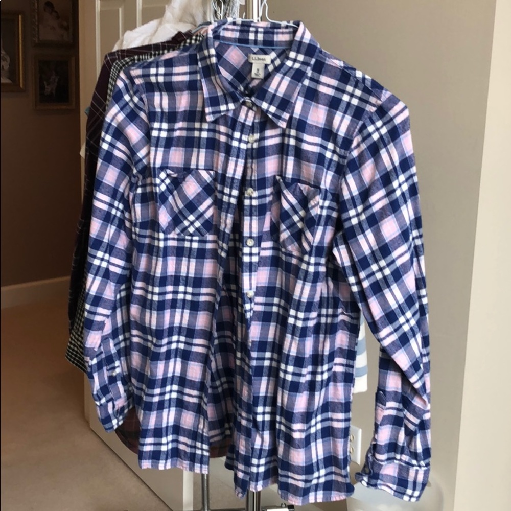 LL Bean flannel shirt pink and blue